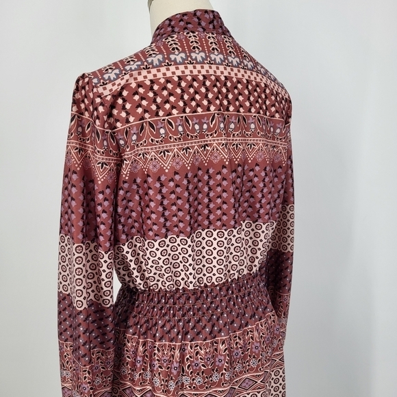 Vintage Boho Floral Print Long Sleeve Dress Button Up Medium - Picture 4 of 11